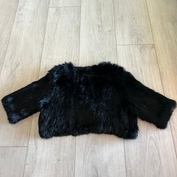 Zara MLS black faux fur bolero jacket with a front tie closure size s - Picture 7 of 8